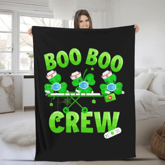 Boo Boo Crew Nurse St Patricks Day Shamrock Fleece Blankets