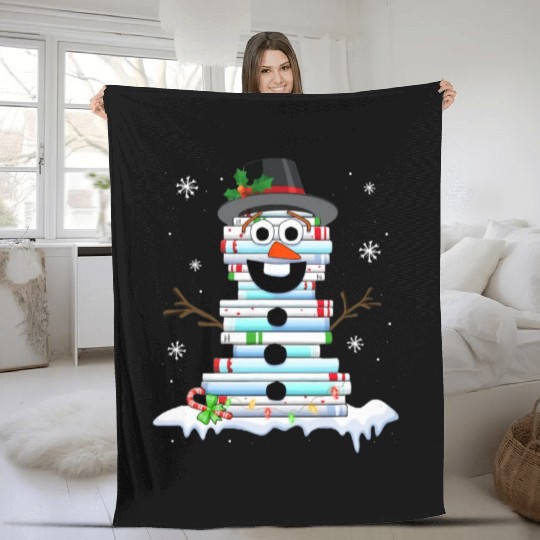 snowman book stack librarian book lover christmas Fleece Blankets
