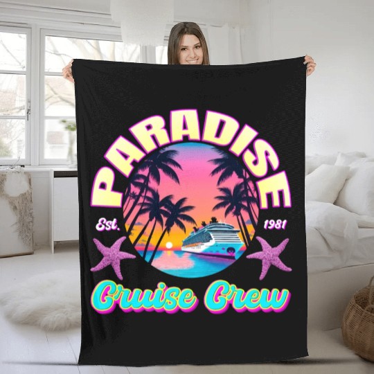 Paradise Cruise Crew-80's Miami Cruise Ship Design Fleece Blankets
