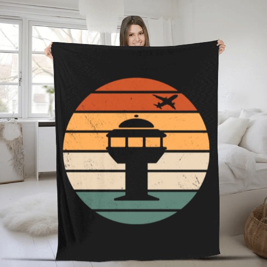 Retro Air Traffic Control Tower Fleece Blankets