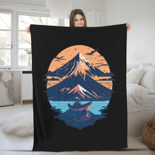Serene Mount Fuji Sunset Peaceful River Scenery Fleece Blankets