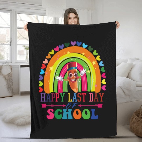 Groovy Happy Last Day of School Teacher Student Fleece Blankets