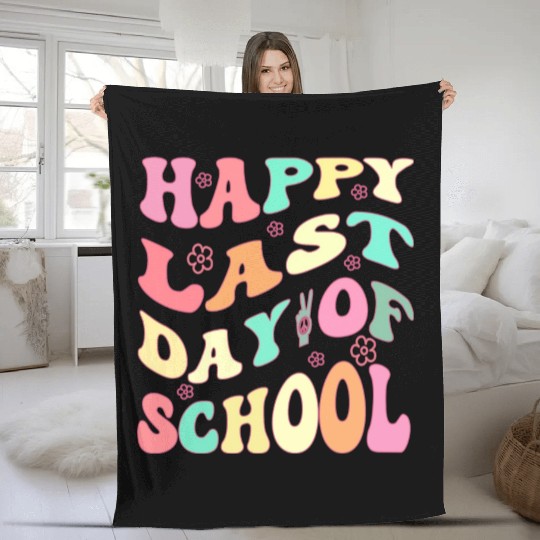 Groovy Happy Last Day of School Teacher Student Fleece Blankets