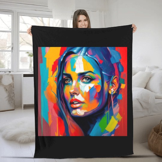 Painting of a beautiful girl and beautiful colors Fleece Blankets