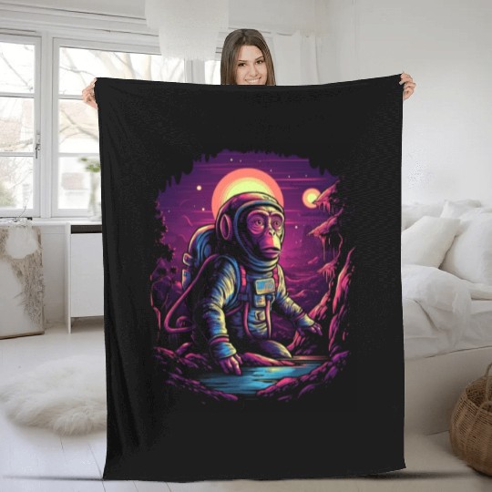 Astronaut Monkey Chimp Space Cosmonaut Futuristic Fleece Blankets