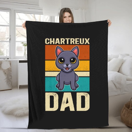 Chartreux Dad Cat Owner Fleece Blankets