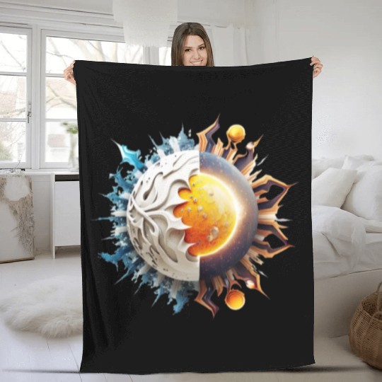 White background sun planet logo fantasy Fleece Blankets