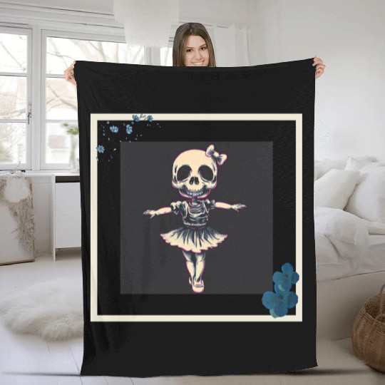 Cute skull ballet with flowers Fleece Blankets