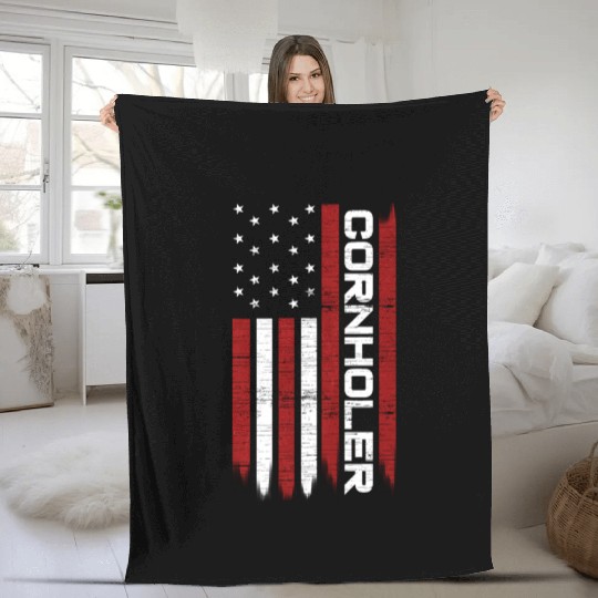 Cornhole Usa Flag Cornholer Bean Bag Game Fleece Blankets