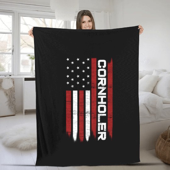 Cornhole Usa Flag Cornholer Bean Bag Game Fleece Blankets