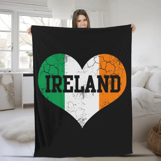 Ireland Flag Heart Irish St Patrick s Day Fleece Blankets