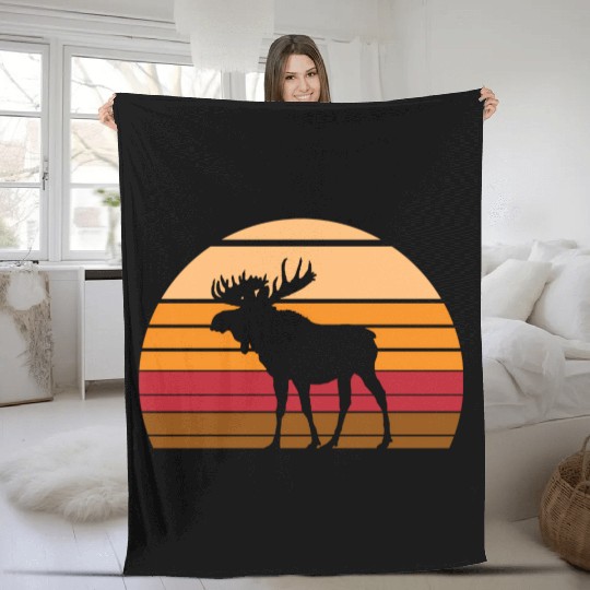 Moose Sunset Animal Fleece Blankets