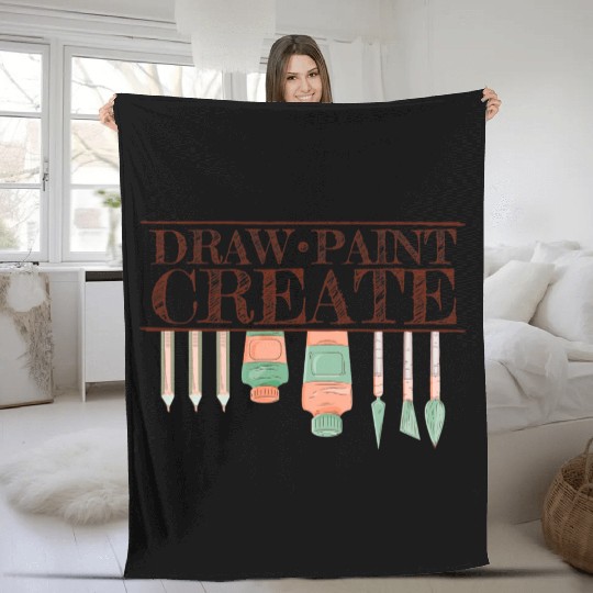 Draw Paint Create For Art Teacher Painter Fleece Blankets