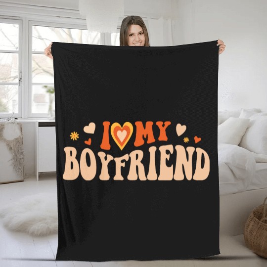 I Love My Boyfriend Groovy Red Heart My Boyfriend Fleece Blankets