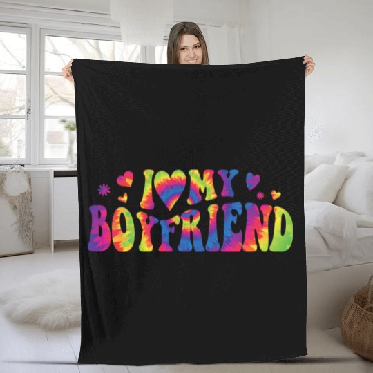 I Love My Boyfriend Groovy Red Heart My Boyfriend Fleece Blankets