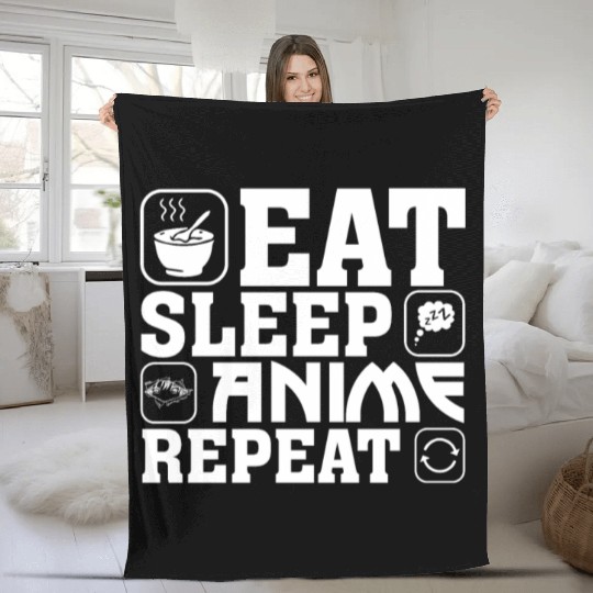 Eat Sleep Anime Repeat Kawaii Otaku Manga Japan Fa Fleece Blankets
