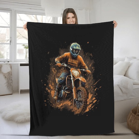 Dirt Bike Biker Motorcycle Mud Offroad Riding Fleece Blankets