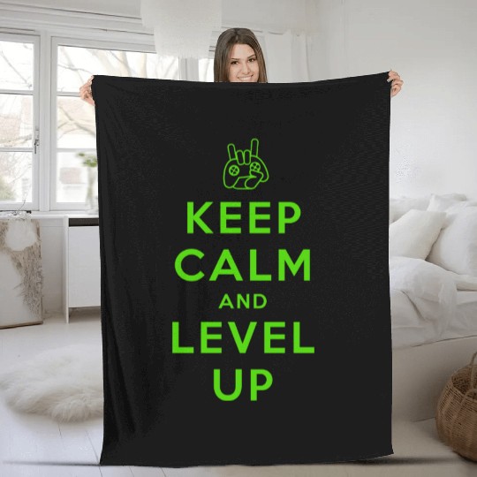 keep calm and level up Fleece Blankets