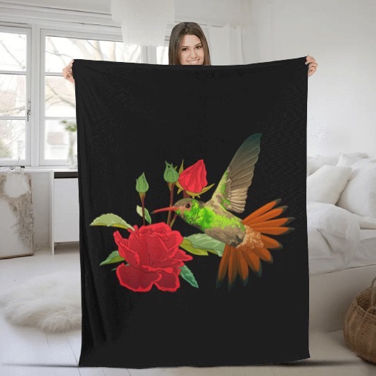 Hummingbird With Flower Fleece Blankets