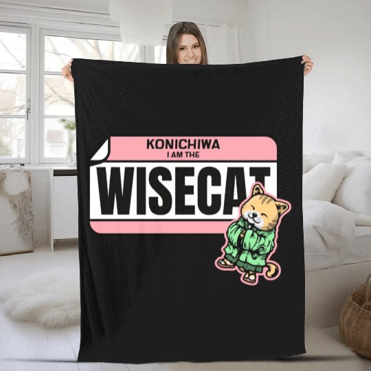 Konichiwa I m the Wise Cat Funny Japanese Name Tag Fleece Blankets