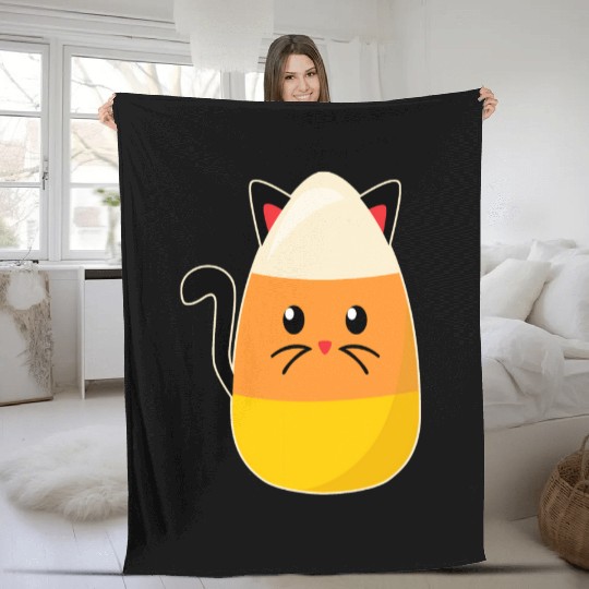 Candy Corn Cat Halloween Fleece Blankets