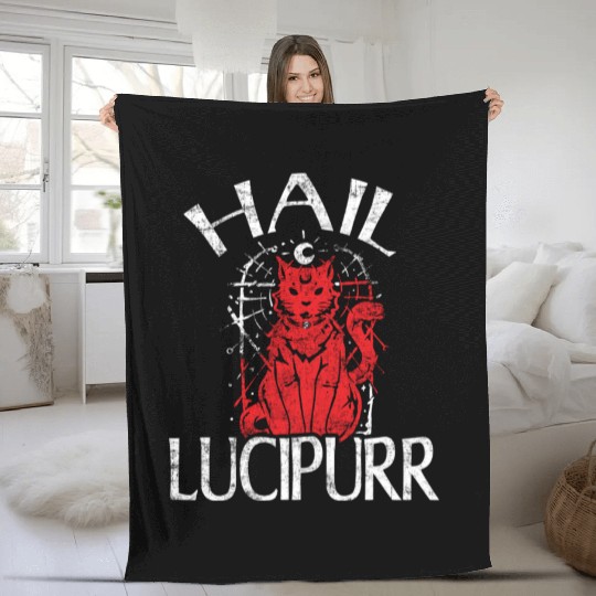 Hail Lucipurr Cat Lover Owner Satan Lover Fleece Blankets