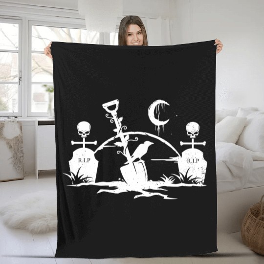Gothic Graveyard Vintage Crow Lover Skull Fanatic Fleece Blankets