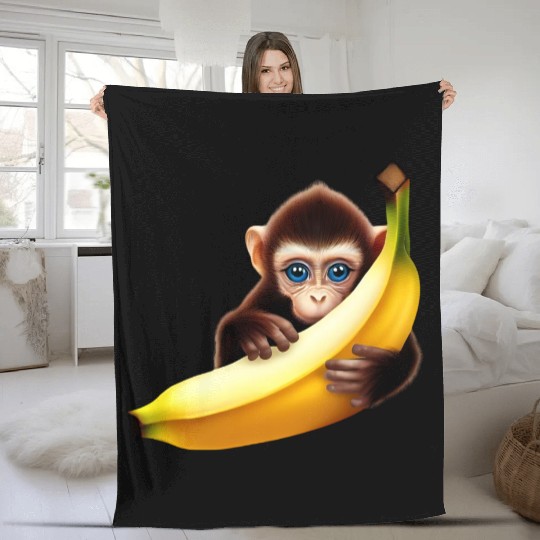 Monkey hide and seek banana Fleece Blankets