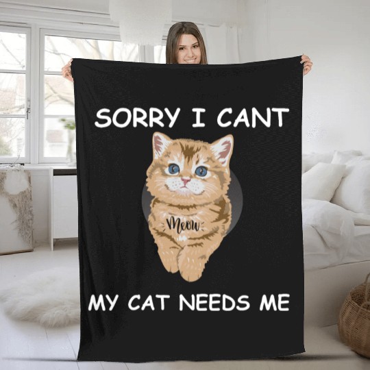 sorry i cant my cat needs me Fleece Blankets