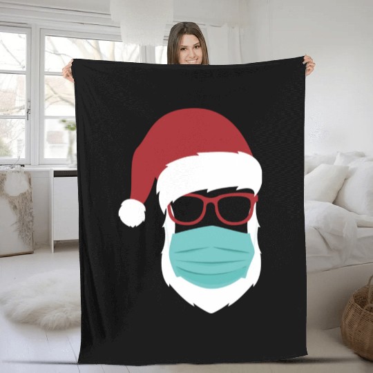 Hipster Santa with Face Mask santa claus 2021 Fleece Blankets