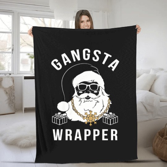 Gangsta Wrapper Gangster Santa Fleece Blankets