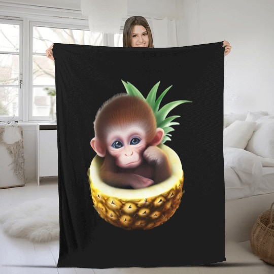 Little monkey in a pineapple Fleece Blankets