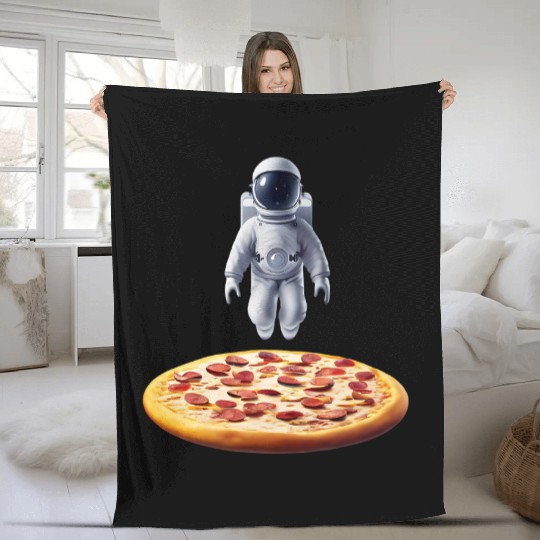 Hovering astronaut over pizza Fleece Blankets