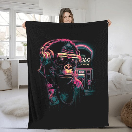 neon gorilla Fleece Blankets