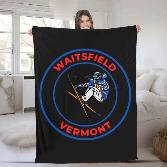Retro Cool Skiing in Waitsfield Vermont Souvenir Fleece Blankets