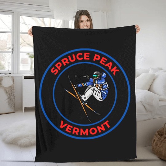 Retro Cool Skiing in Spruce Peak Vermont Souvenir Fleece Blankets