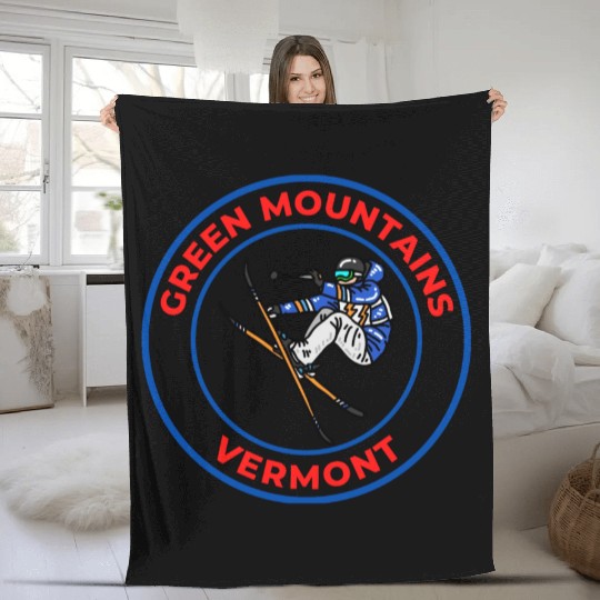 Retro Skiing in Green Mountains Vermont Souvenir Fleece Blankets