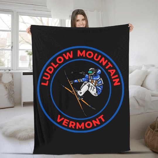 Retro Cool Skiing Ludlow Mountain Vermont Souvenir Fleece Blankets
