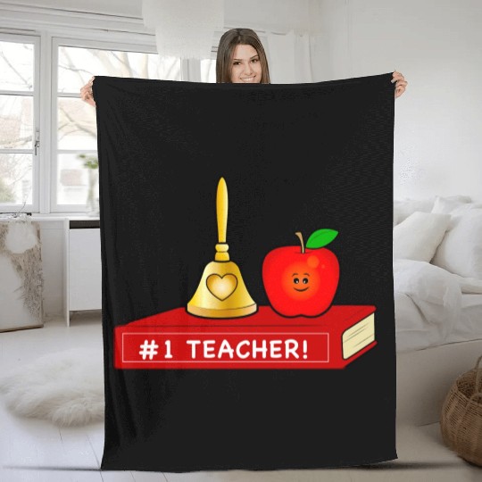 Teacher Appreciation Cute Apple And Bell With Book Fleece Blankets