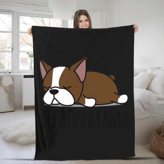 Red Boston Terrier Boston Mama Fleece Blankets
