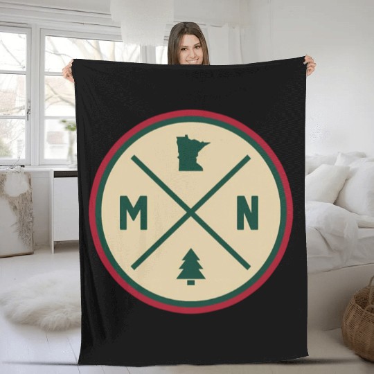 Minnesota Mn Circle Patch Red And Green Fleece Blankets