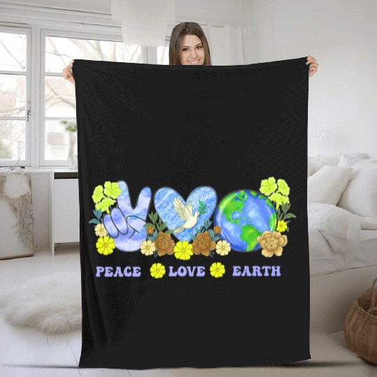 Peace Love Earth Peace Love People Earth Day Fleece Blankets