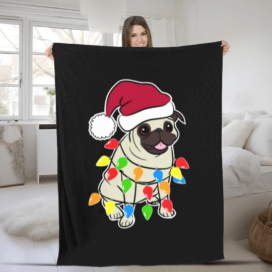 Pug Santa Pug Fleece Blankets