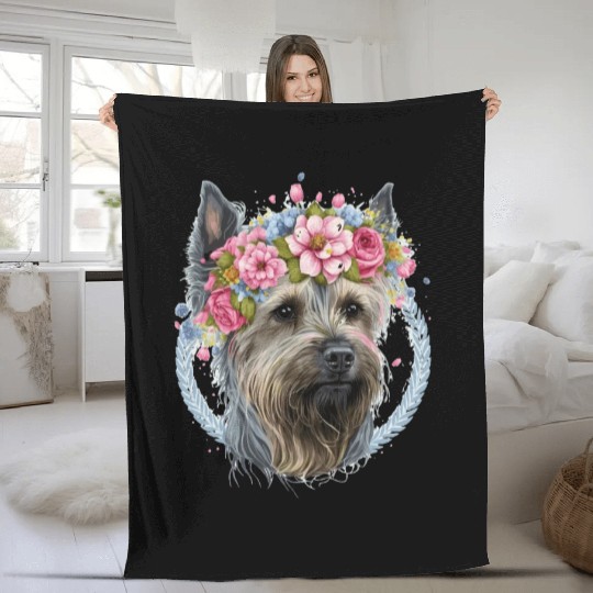 Cute Yorkshire Terrier Flower Crown Pet Dog Breed Fleece Blankets