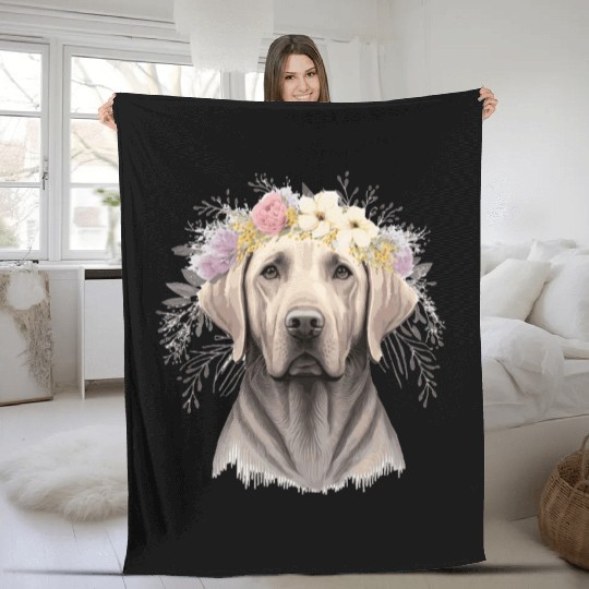 Cute Labrador Retriever Flower Crown Pet Dog Flora Fleece Blankets