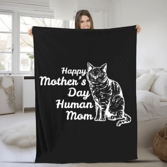 Happy Mother's Day Human Mom Vintage Catfunny fami Fleece Blankets
