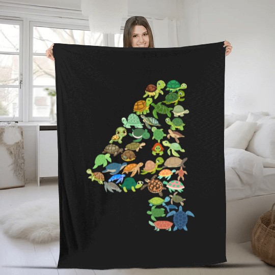 4th Birthday Sea Turtle Tortoise Theme 4 Year Old Fleece Blankets