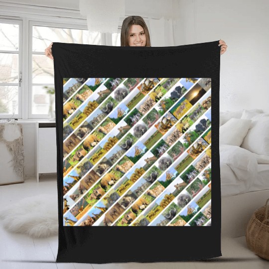 Wildlife Stripe white Collage Fleece Blankets