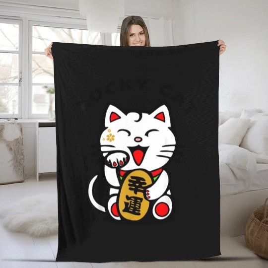 Lucky Cat Maneki-Neko Japanese Luck Feng Shui Fleece Blankets