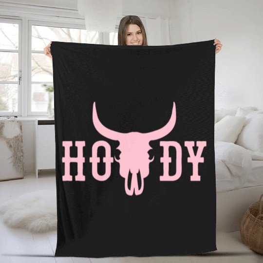 Howdy Cow Skull Western Cowboy Cowgirl Rodeo Howdy Fleece Blankets